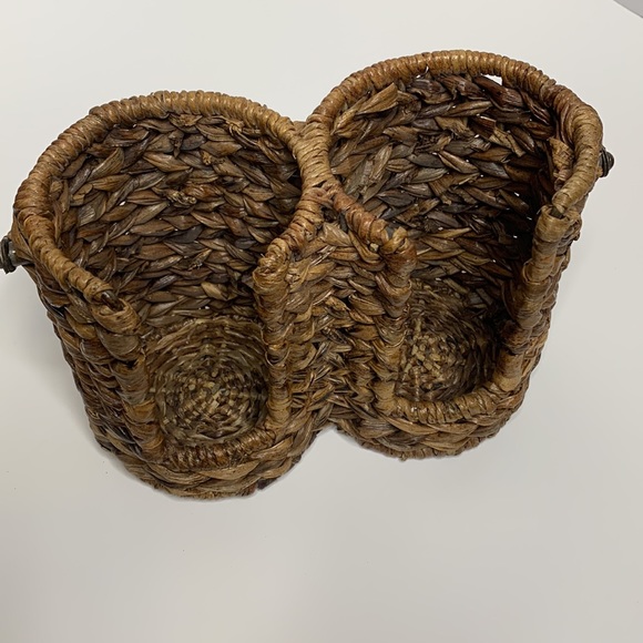 Straw Intertwined Metal Heavy Handled Large Candle Display Planter Minimalistic - Picture 5 of 9